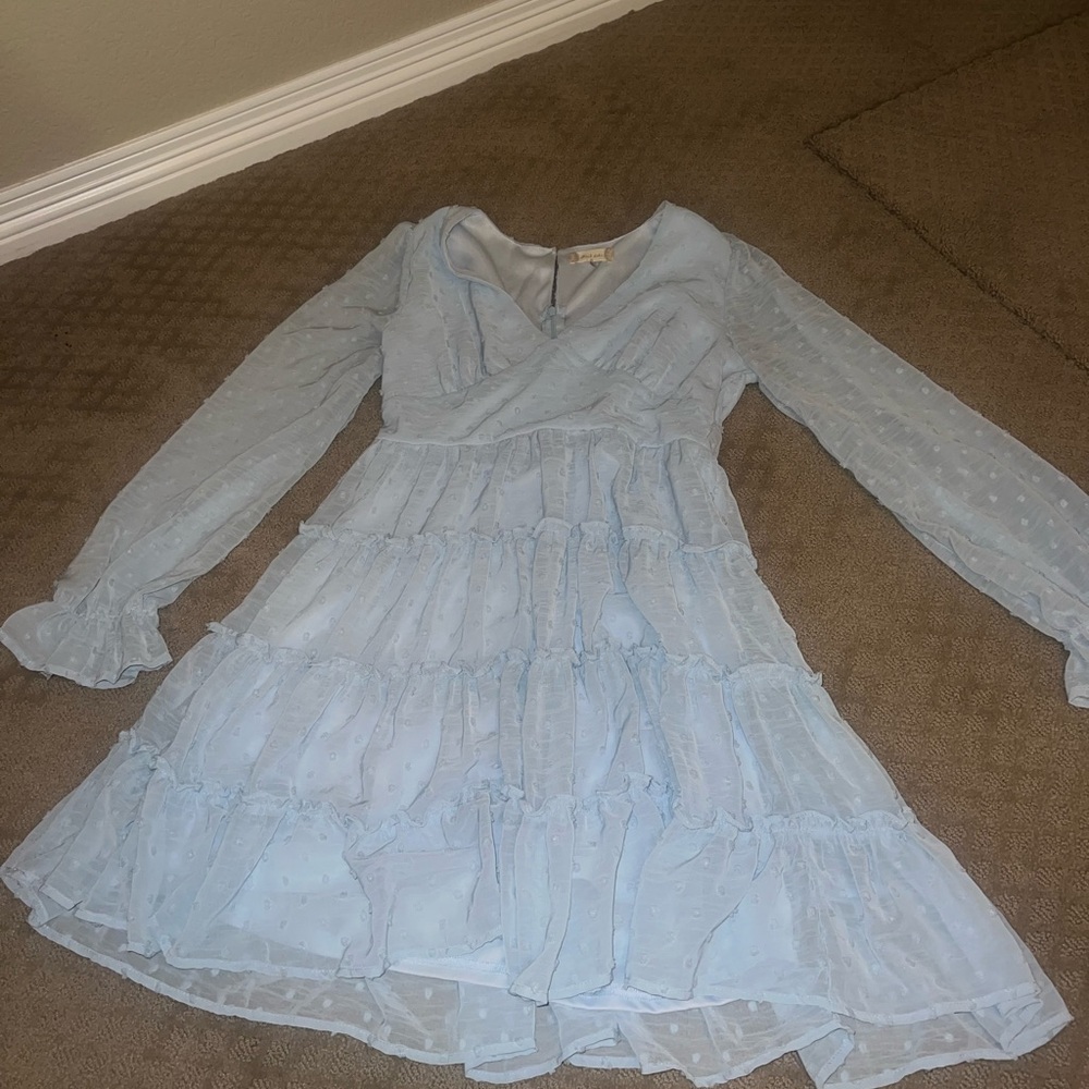 Altard State Light Blue Altard State Dress Ruffles and Polka Dots